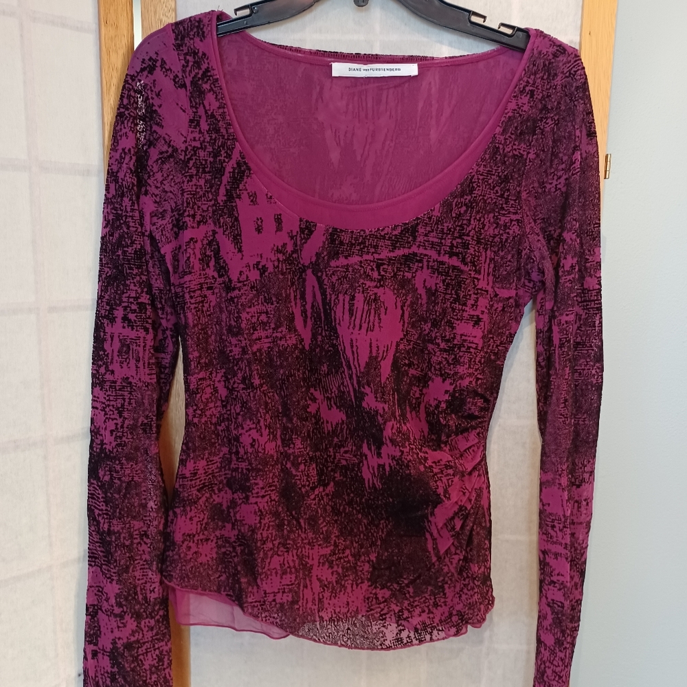 Diane vonFurstenberg fuchsia and black Velvet burnt top.